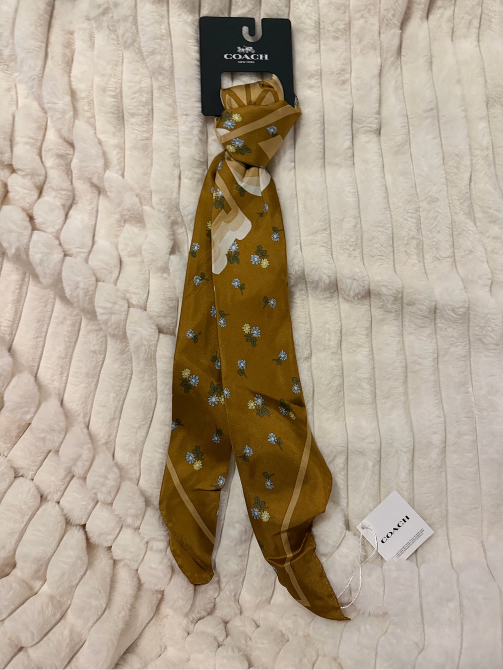 COACH Mustard Floral Silk Scarf Tie
